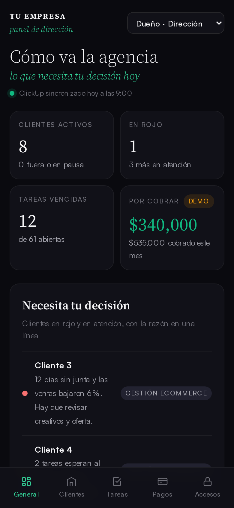 Panel demo en tamaño de celular
